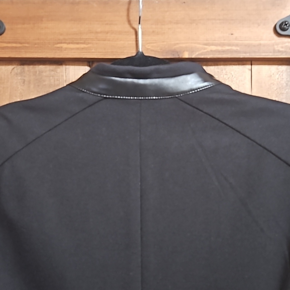 Anne Klein Black Knit Faux Leather Trim Stretch One Button Blazer Size M… - Picture 8 of 16
